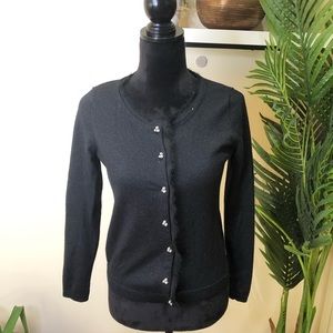 Talbots Merino Wool Black Pearl Cluster Button Front Cardigan Sweater Small